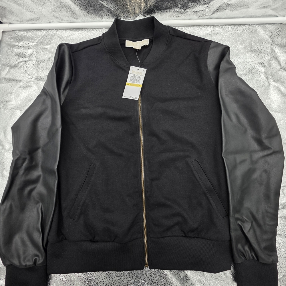 Michael Kors Black Bomber Jacket with Gold Accents